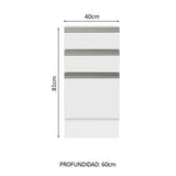 Bajo Mesada 40 x 60 cm, 3 Cajones (Sin Mesada) Glamy Blanco
