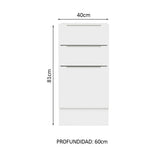 Bajo Mesada Cocina 40 x 60 cm 3 Cajones (Sin Mesada) Blanco Stella Madesa