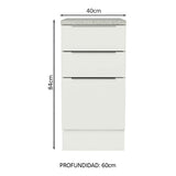 Bajo Mesada Cocina 40 x 60 cm 3 Cajones (Con Mesada) Blanco Stella Madesa