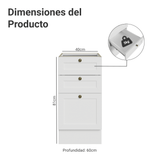 Bajo Mesada de Cocina 40 x 60 cm 3 Cajones (Sin Mesada) Blanco Vik Madesa
