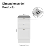 Bajo Mesada de Cocina 40 x 60 cm 3 Cajones (con Mesada) Blanco Vik Madesa
