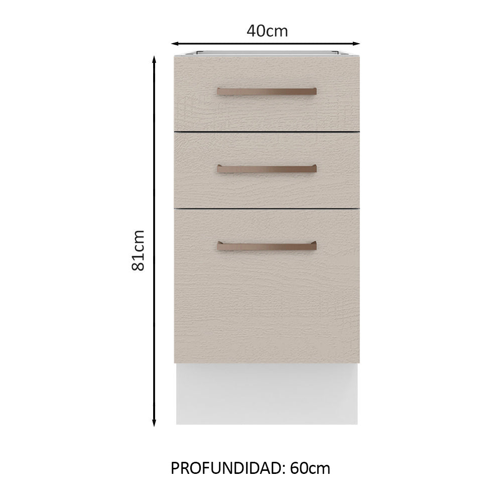 Bajo Mesada 40 x 60 cm, 3 Cajones (Sin Mesada) Agata Blanco/Crema