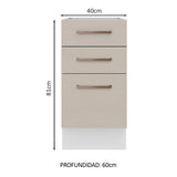 Bajo Mesada 40 x 60 cm, 3 Cajones (Sin Mesada) Agata Blanco/Crema