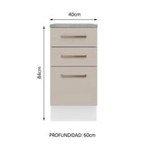 Bajo Mesada 40 x 60 cm, 3 Cajones (Con Mesada) Agata Blanco/Crema