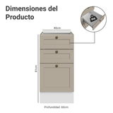 Bajo Mesada 40 x 60 cm 3 Cajones (Sin Mesada) Blanco/Crema Vik Madesa