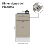 Bajo Mesada 40 x 60 cm 3 Cajones (Con Mesada) Blanco/Crema Vik Madesa