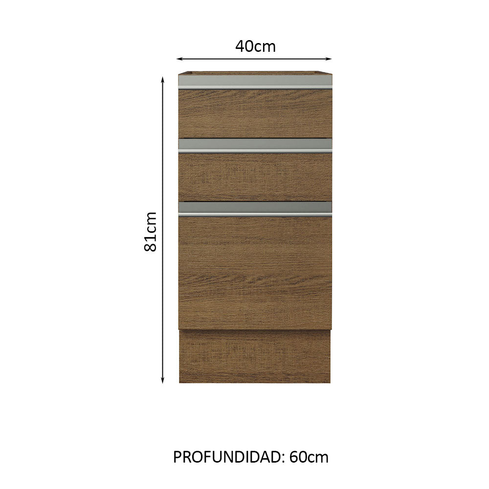 Bajo Mesada Cocina 40 x 60 cm 3 Cajones (Sin Mesada) Marrón Glamy Madesa