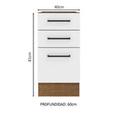 Bajo Mesada Cocina 40 x 60 cm 3 Cajones (Sin Mesada) Marrón/Blanco Agata Madesa