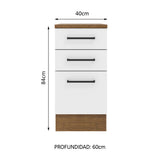 Bajo Mesada Cocina 40 x 60 cm 3 Cajones (Con Mesada) Marrón/Blanco Agata Madesa