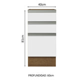 Bajo Mesada Cocina 40 x 60 cm 3 Cajones (Sin Mesada) Marrón/Blanco Glamy Madesa