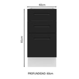 Bajo Mesada Cocina 40 x 60 cm 3 Cajones (Sin Mesada) Blanco/Negro Agata Madesa