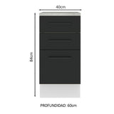 Bajo Mesada Cocina 40 x 60 cm 3 Cajones (Con Mesada) Blanco/Negro Agata Madesa