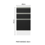 Bajo Mesada Cocina 40 x 60 cm 3 Cajones (Sin Mesada) Blanco/Negro Glamy Madesa