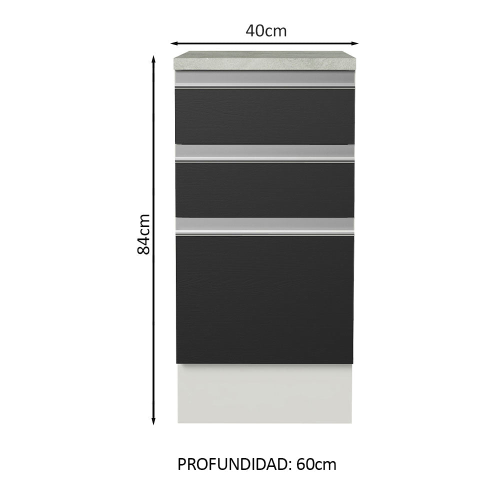 Bajo Mesada Madesa Glamy 40 x 60 cm 3 Cajones (Con Mesada) Blanco/Negro