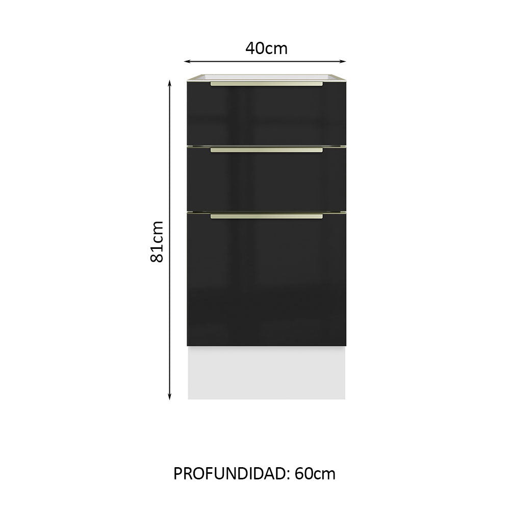 Bajo Mesada 40 cm x 60 cm, 3 Cajones Lux Blanco/Negro