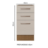 Bajo Mesada Cocina 40 x 60 cm 3 Cajones (Sin Mesada) Marrón/Crema Agata Madesa
