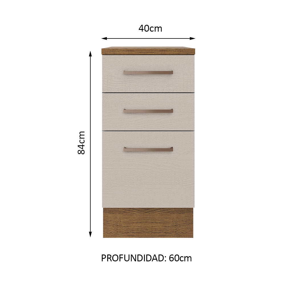 Bajo Mesada Cocina 40 x 60 cm 3 Cajones (Con Mesada) Marrón/Crema Agata Madesa