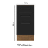 Bajo Mesada Cocina 40 x 60 cm 3 Cajones (Sin Mesada) Marrón/Negro Agata Madesa