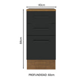 Bajo Mesada Cocina 40 x 60 cm 3 Cajones (Con Mesada) Marrón/Negro Agata Madesa
