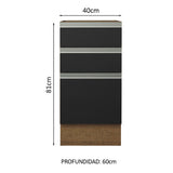 Bajo Mesada Cocina 40 x 60 cm 3 Cajones (Sin Mesada) Marrón/Negro Glamy Madesa