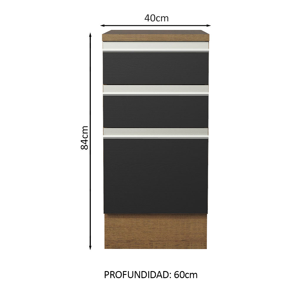 Bajo Mesada Madesa Glamy 40 x 60 cm 3 Cajones (Con Mesada) Marrón/Negro