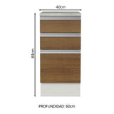 Bajo Mesada 40 x 60 cm 3 Cajones (Con Mesada) Glamy Blanco/Marrón
