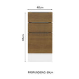 Bajo Mesada Cocina 40 x 60 cm 3 Cajones (Sin Mesada) Blanco/Marrón Stella Madesa