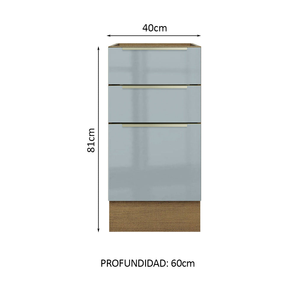 Bajo Mesada 40 cm 3 Cajones Sin Mesada Marrón/Gris Lux Madesa