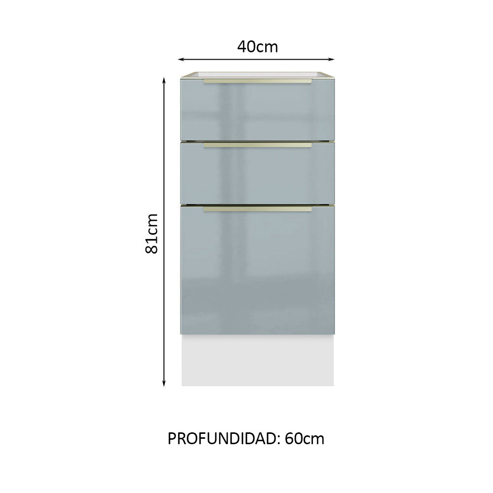 Bajo Mesada 40 cm x 60 cm, 3 Cajones Lux Blanco/Gris