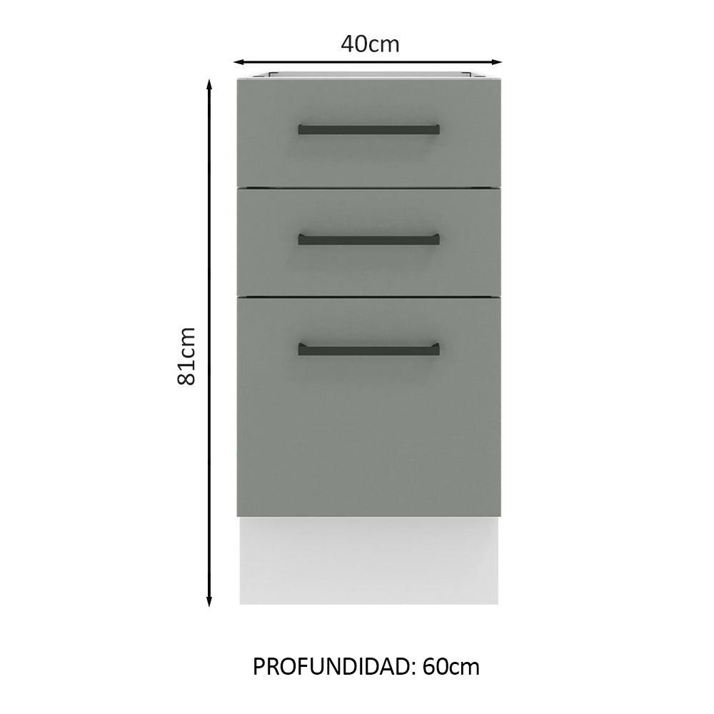 Bajo Mesada Cocina 40 x 60 cm 3 Cajones (Sin Mesada) Blanco/Gris Agata Madesa