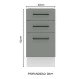 Bajo Mesada Cocina 40 x 60 cm 3 Cajones (Sin Mesada) Blanco/Gris Agata Madesa