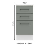 Bajo Mesada Cocina 40 x 60 cm 3 Cajones (Con Mesada) Blanco/Gris Agata Madesa