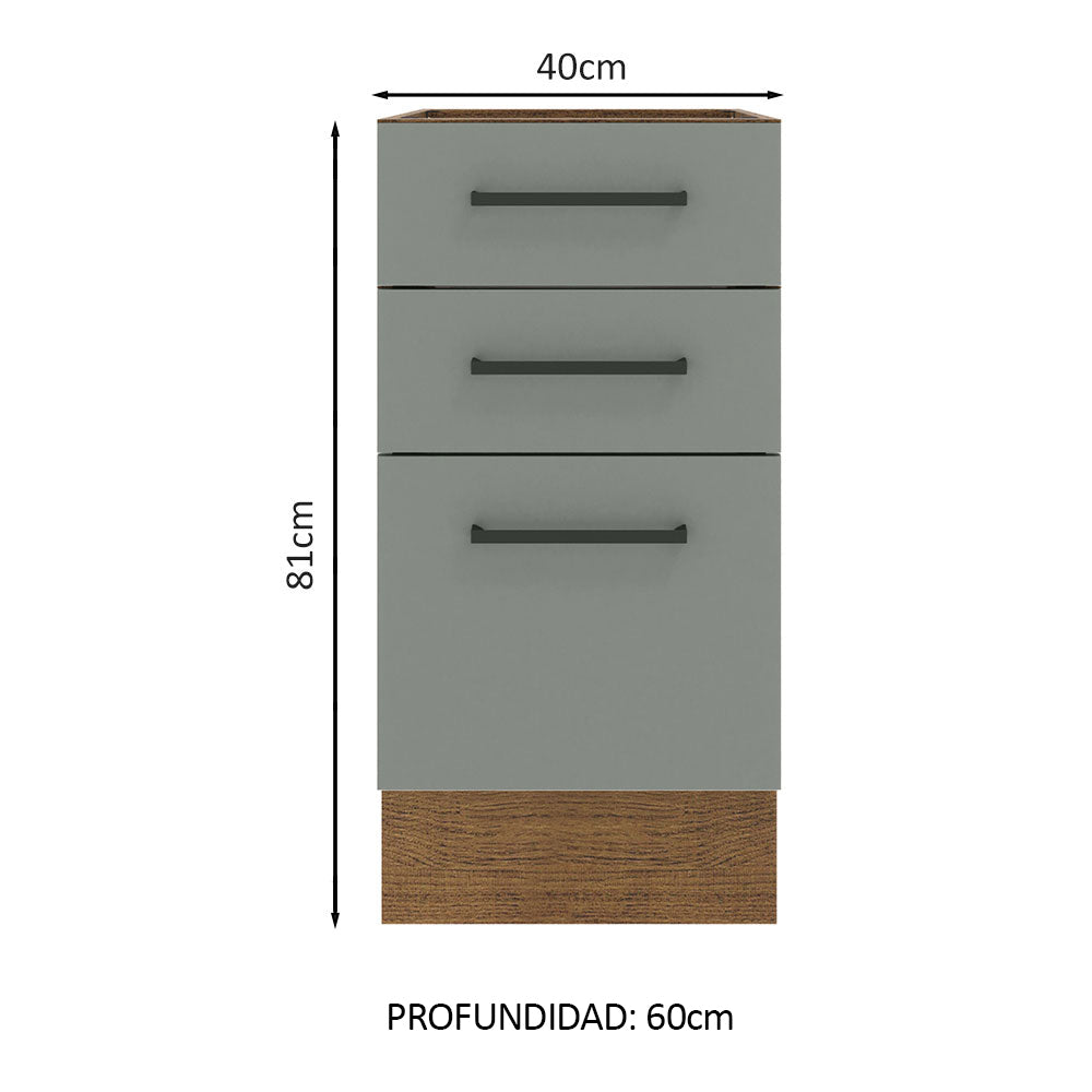 Bajo Mesada Cocina 40 x 60 cm 3 Cajones (Sin Mesada) Marrón/Gris Agata Madesa