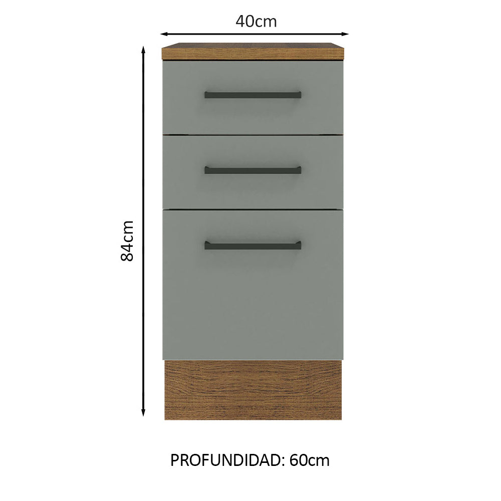 Bajo Mesada Cocina 40 x 60 cm 3 Cajones (Con Mesada) Marrón/Gris Agata Madesa