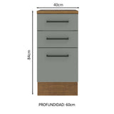 Bajo Mesada Cocina 40 x 60 cm 3 Cajones (Con Mesada) Marrón/Gris Agata Madesa