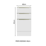 Bajo Mesada Lux 40 cm X 60cm 3 Cajones (Sin Mesada) Blanco/Blanco Aterciopelado Madesa