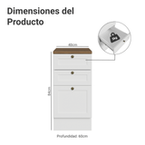 Bajo Mesada de Cocina 40 x 60 cm 3 Cajones (con Mesada) Blanco/Marrón Vik Madesa