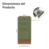 Bajo Mesada de Cocina 40 x 60 cm 3 Cajones (Sin Mesada) Blanco/Verde Vik Madesa