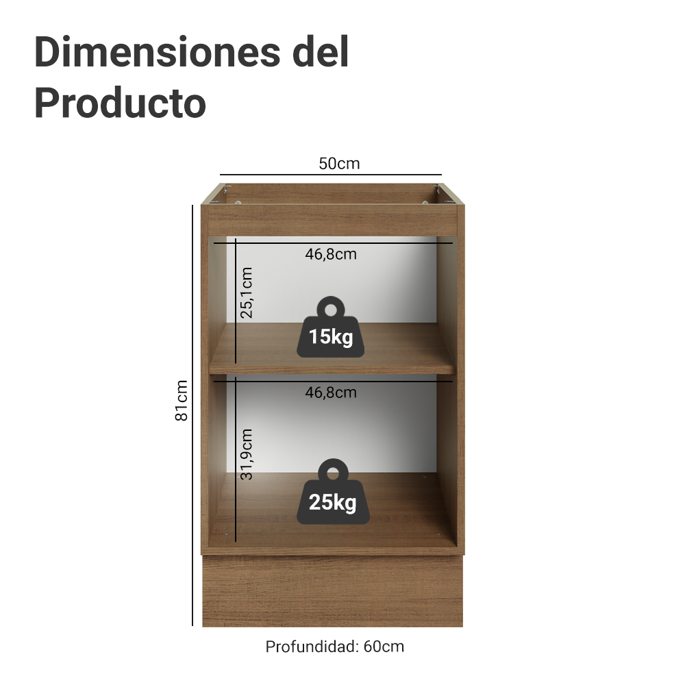Bajo Mesada 50cm X 60 cm, 1 Puerta (Sin Mesada) Marrón/Gris Lux Madesa