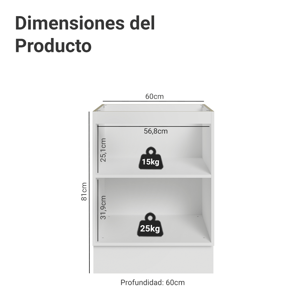 Bajo Mesada de Cocina 60 x 60 cm 1 Puerta (Sin Mesada) Blanco Vik Madesa