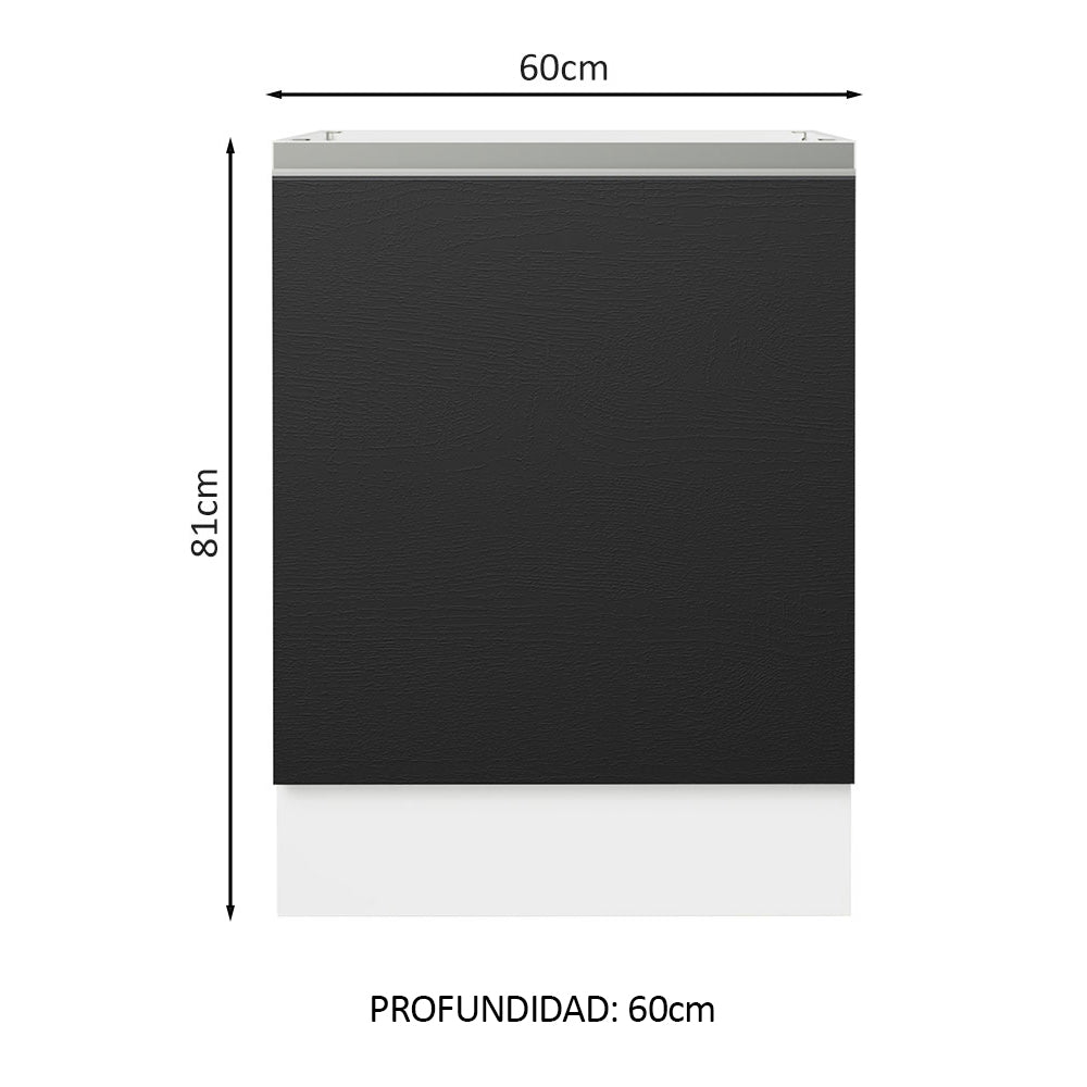 Bajo Mesada Cocina 60 x 60 cm 1 Puerta (Sin Mesada) Blanco/Negro Glamy Madesa