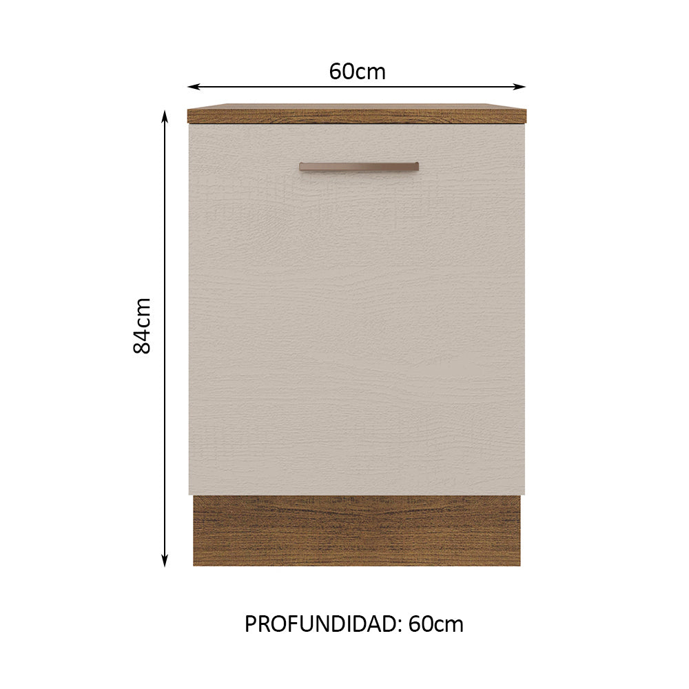 Bajo Mesada Cocina 60 x 60 cm 1 Puerta (Con Mesada) Marrón/Crema Agata Madesa