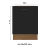 Bajo Mesada Cocina 60 x 60 cm 1 Puerta (Sin Mesada) Marrón/Negro Agata Madesa