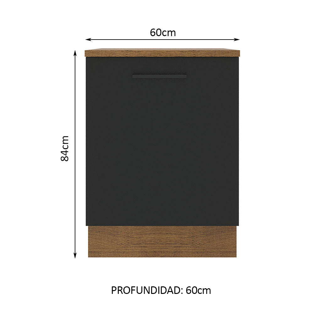 Bajo Mesada Cocina 60 x 60 cm 1 Puerta (Con Mesada) Marrón/Negro Agata Madesa