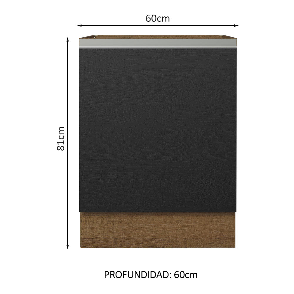 Bajo Mesada Cocina 60 x 60 cm 1 Puerta (Sin Mesada) Marrón/Negro Glamy Madesa