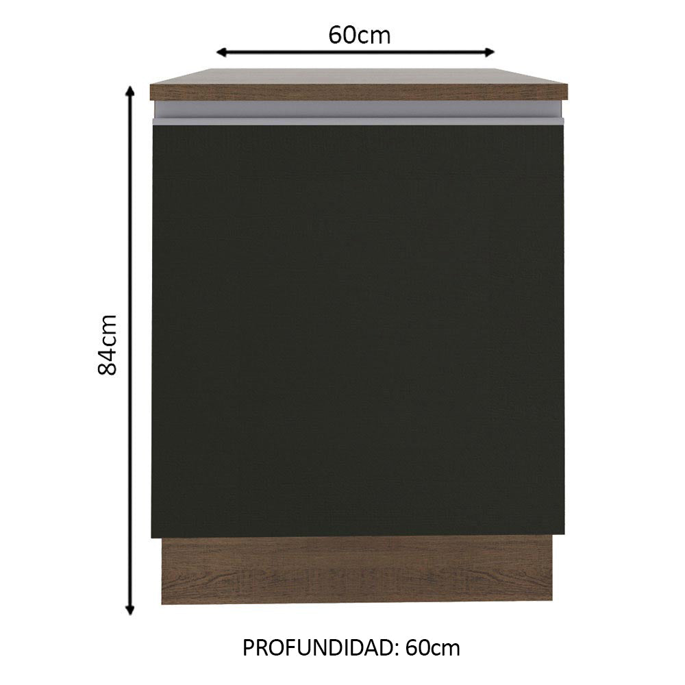 Bajo Mesada Madesa Glamy 60 x 60 cm 1 Puerta (Con Mesada) Marrón/Negro