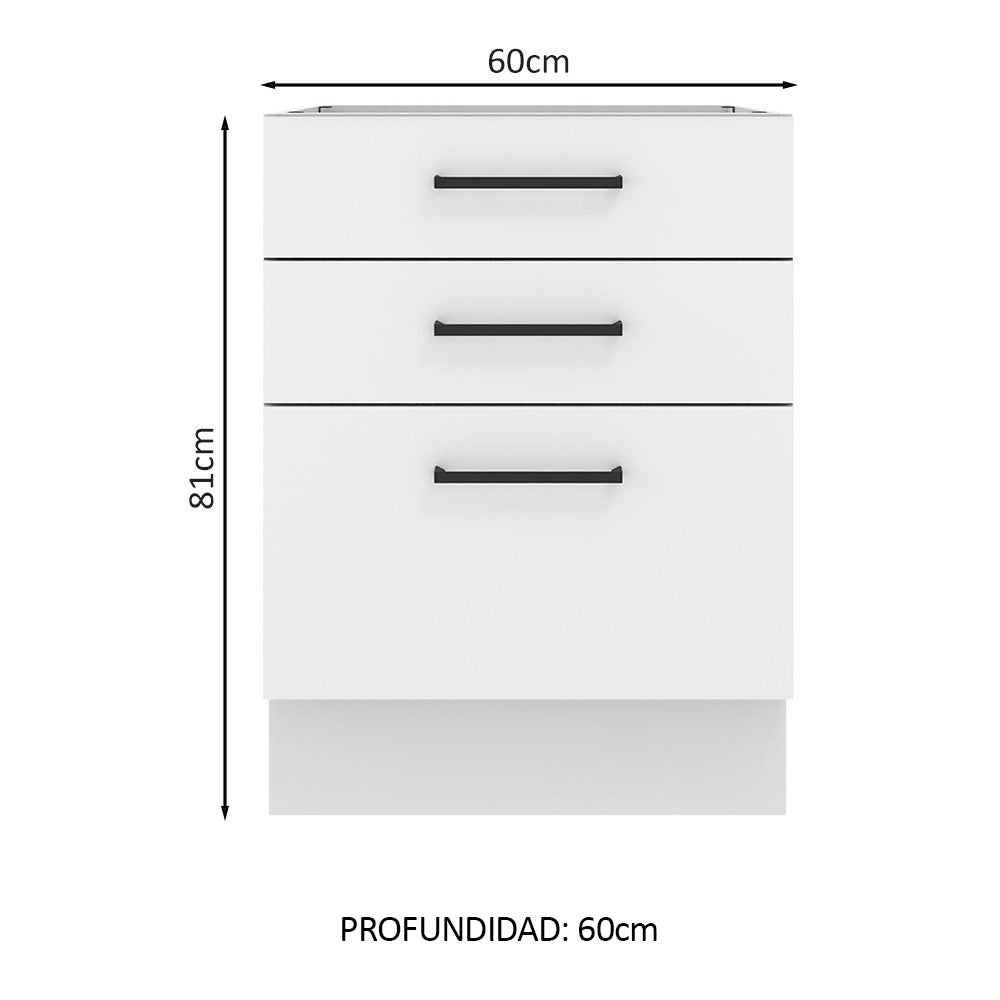 Bajo Mesada Cocina 60 x 60 cm 3 Cajones (Sin Mesada) Blanco Agata Madesa