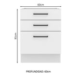 Bajo Mesada Cocina 60 x 60 cm 3 Cajones (Sin Mesada) Blanco Agata Madesa