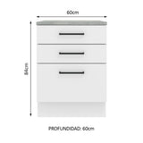 Bajo Mesada Cocina 60 x 60 cm 3 Cajones (Con Mesada) Blanco Agata Madesa