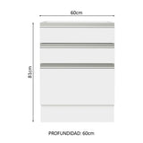 Bajo Mesada Cocina 60 x 60 cm 3 Cajones (Sin Mesada) Blanco Glamy Madesa